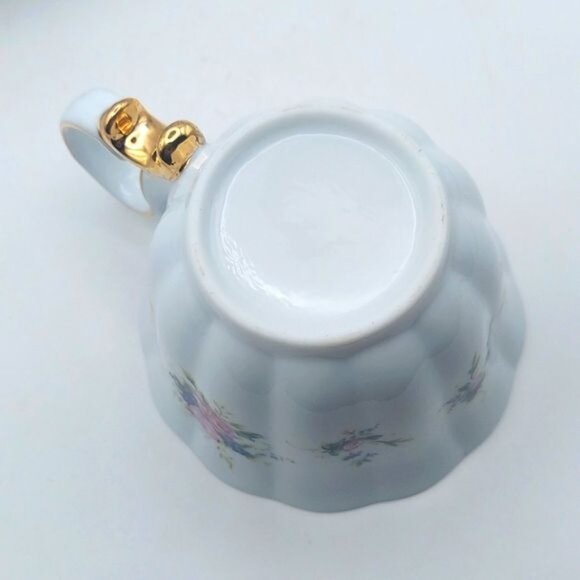 Porcelain Tea For One Floral Stackable 3 Piece Tea Set Roses Gold Trim - Picture 5 of 11